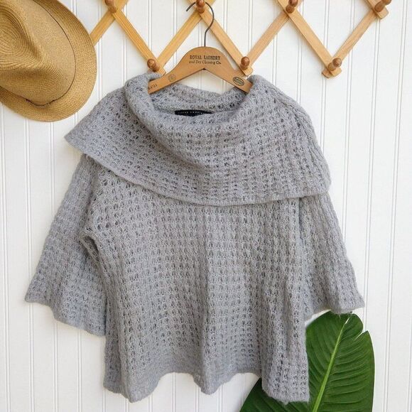 Robert Rodriguez Sweaters - Robert Rodriguez Gray Mohair Cowl Neck Sweater Size L Open Weave Short Sleeve